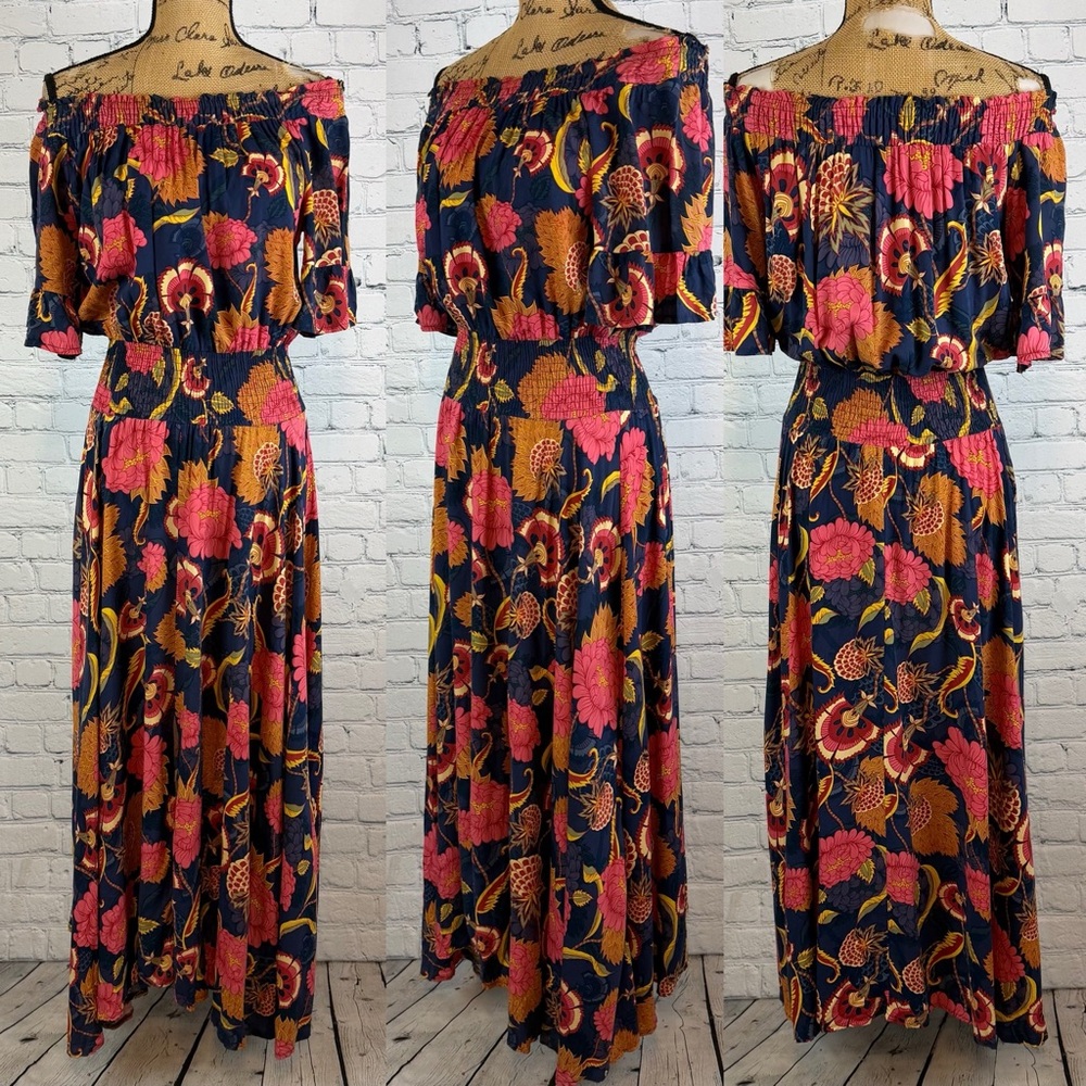 Anthro Jaase Jade Leah Floral Caviar Print Boho Maxi